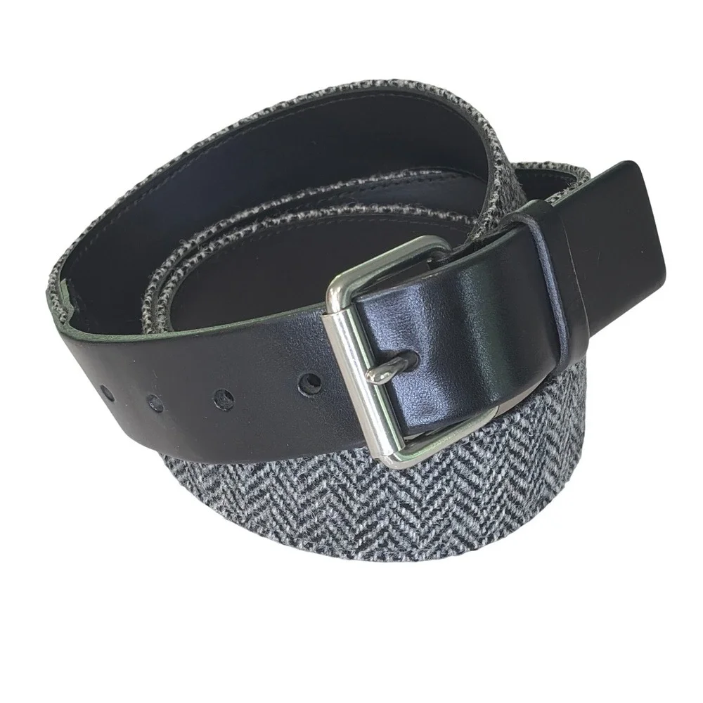 Allen Edmonds Mens Herringbone‎ Leather Belt Grey Black Wool USA Size 44 11811